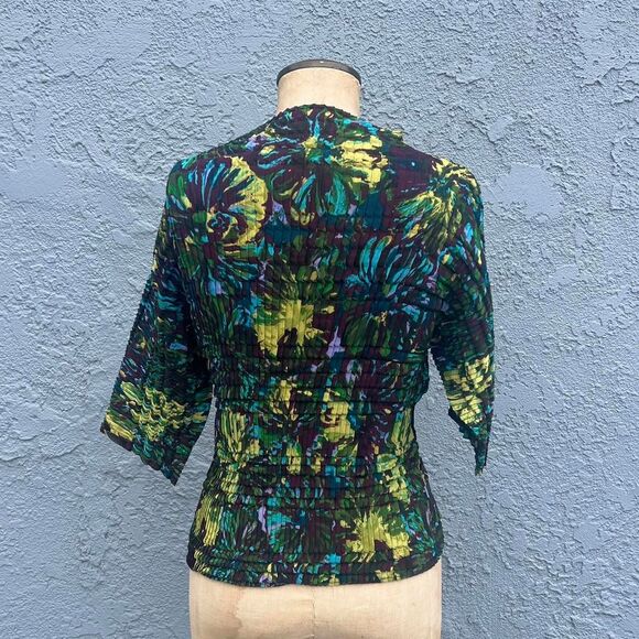 Women's Crinkle Blouse Mockneck y2k Pleated top S/M - Picture 8 of 8